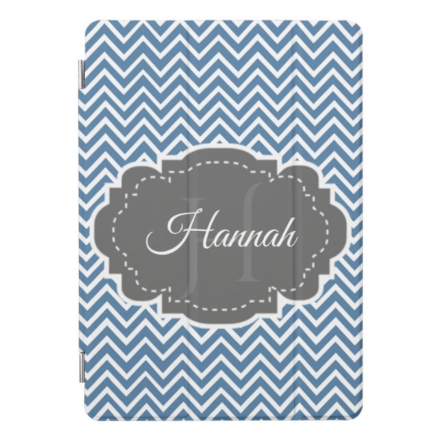 Blue Chevron Personalized iPad Smart Cover (Front)