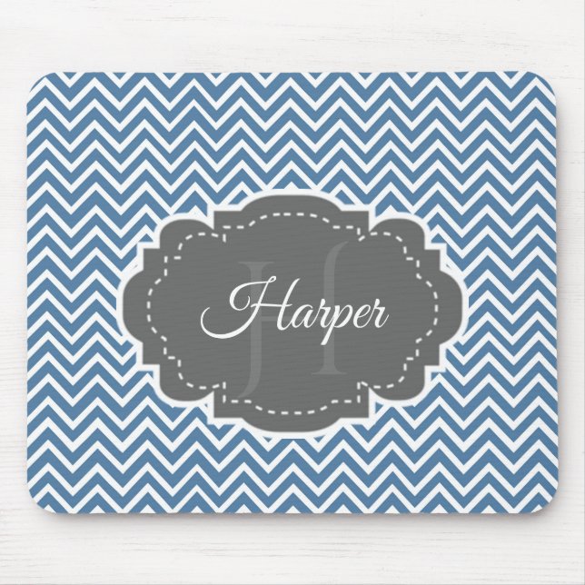 Blue Chevron Personalized Mouse Pad (Front)
