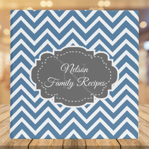 Blue Chevron Personalized Recipe Binder