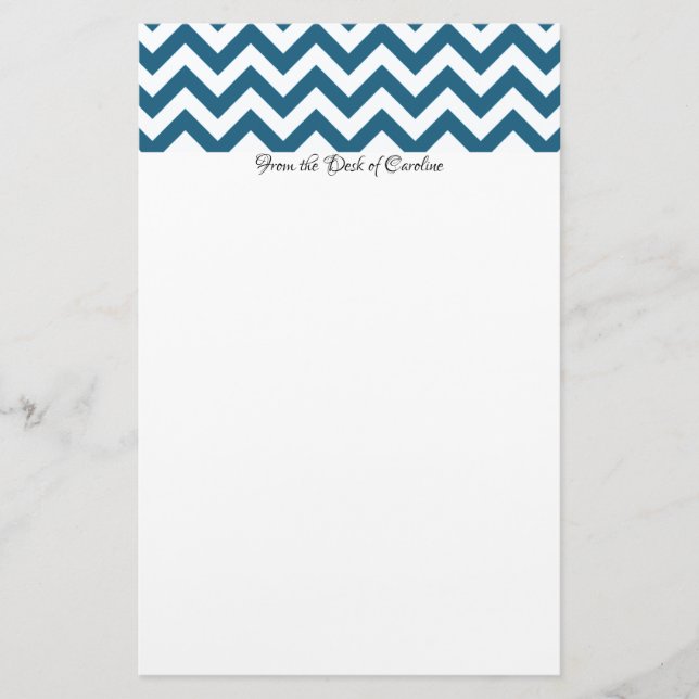 Blue Chevron Personalized Stationery (Front)