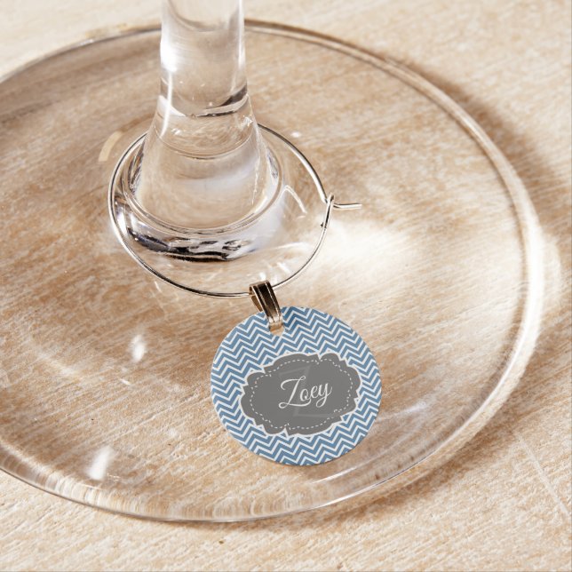 Blue Chevron Personalized Wine Charm (In Situ)
