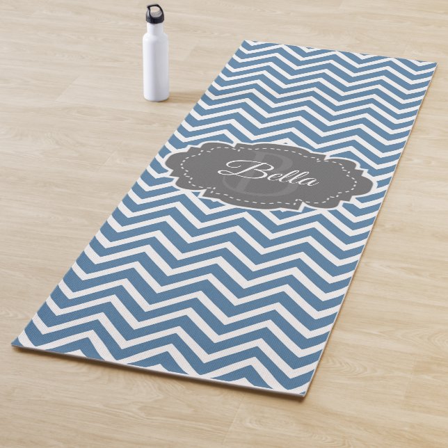 Blue Chevron Personalized Yoga Mat (In Situ)