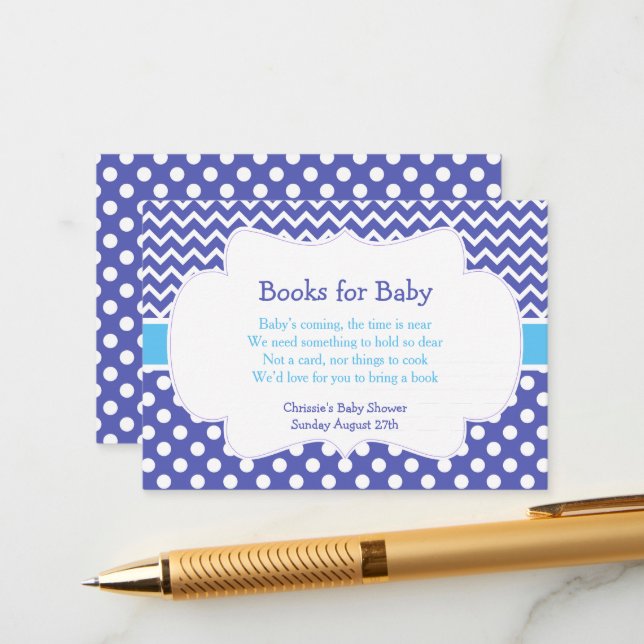 Blue Chevron & Polka Dot Book Request Enclosure Card (Front/Back In Situ)