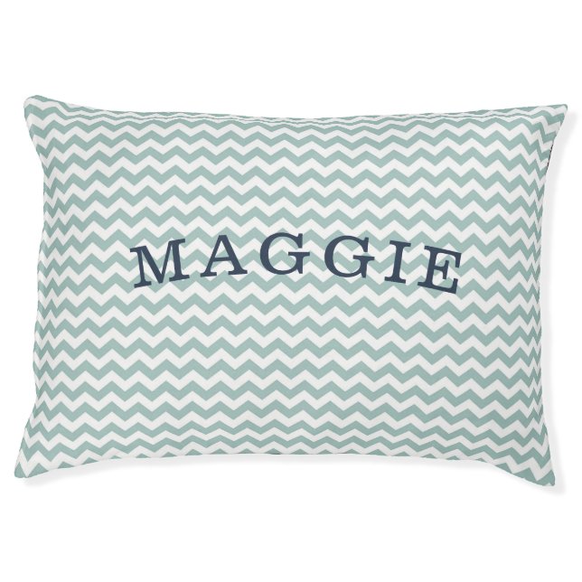 blue chevron preppy monogram pet bed (Front)