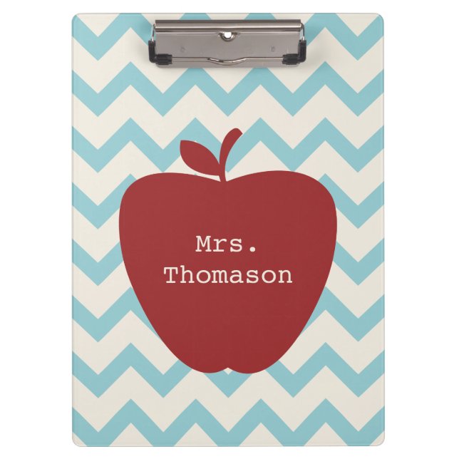 Blue Chevron Red Apple Teacher Clipboard (Front)