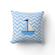 Blue Chevron Sailboat  (Zig Zag) Pillow