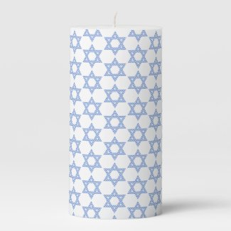 Blue Chevron Star of David Hanukkah Pillar Candle