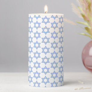Blue Chevron Star of David Hanukkah Pillar Candle