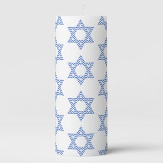 Blue Chevron Star of David Hanukkah Pillar Candle