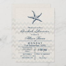 Blue Chevron Starfish Beach bridal shower Invites