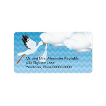 Blue Chevron Stork Baby Delivered Return Address Label