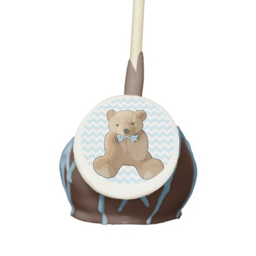 Blue Chevron Striped Teddy Bear Cake Pop