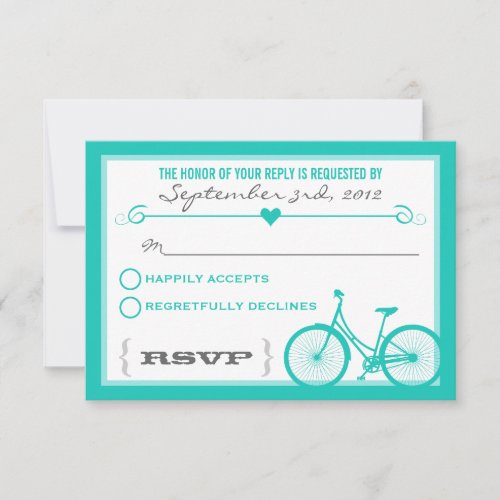 Blue Chevron Trendy Bicycle Hearts Wedding RSVP
