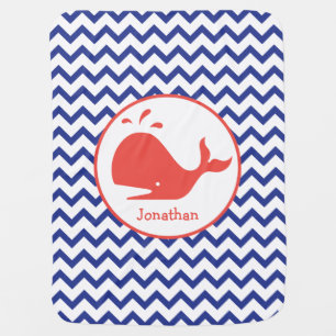 Blue Chevron + Whale Personalized Baby Blanket