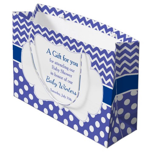 Blue Chevron  White Polka Dots Baby Shower Party Large Gift Bag