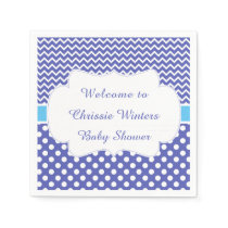 Blue Chevron & White Polka Dots Baby Shower Party Napkins