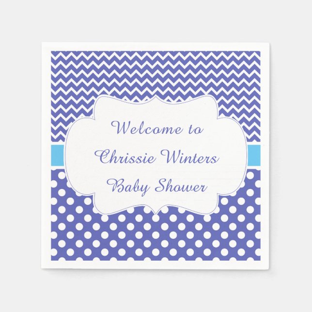 Blue Chevron & White Polka Dots Baby Shower Party Napkins (Front)