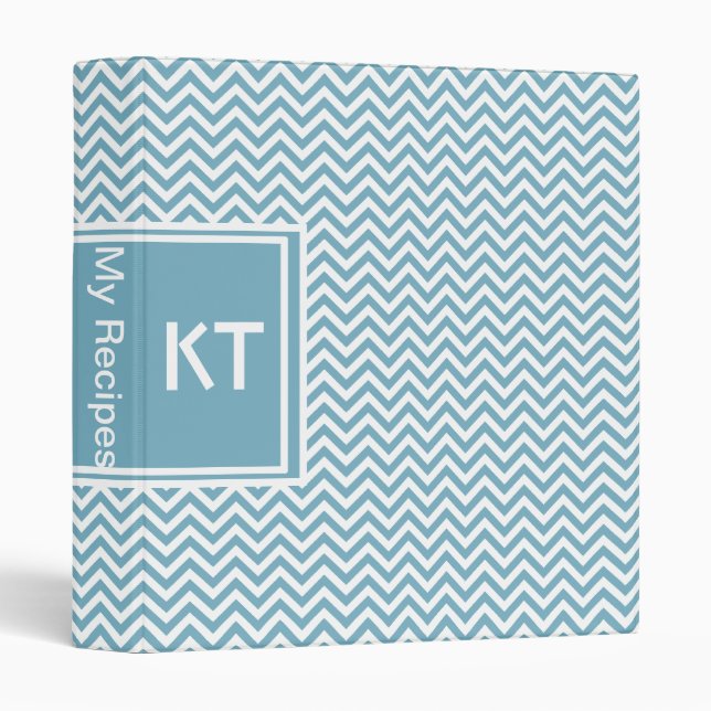 Blue Chevron with Monogram 3 Ring Binder (Front/Spine)