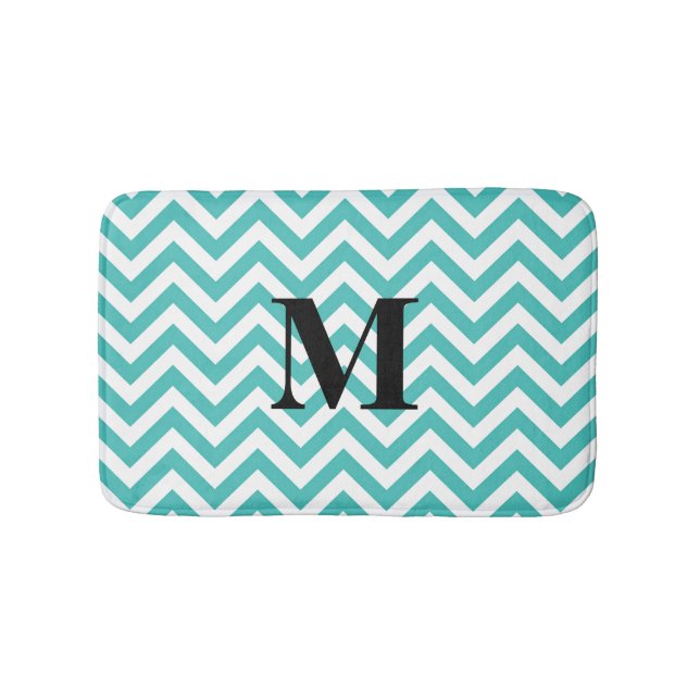Blue Chevron with Monogram Bathroom Mat (Front)