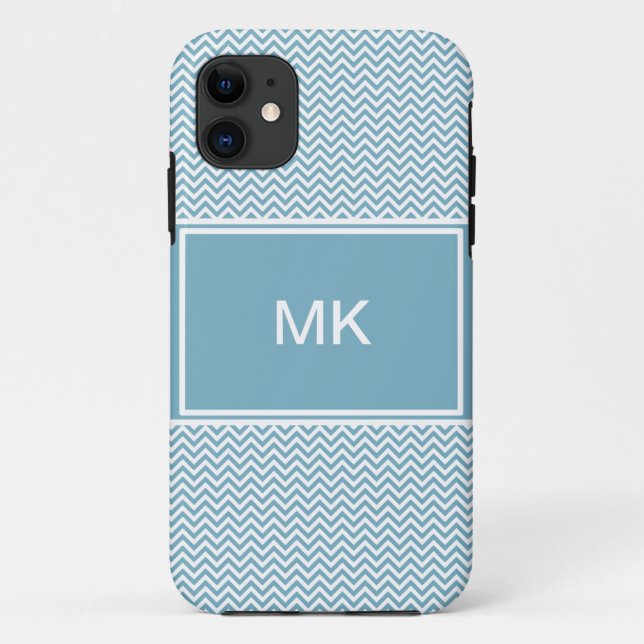 Blue Chevron with Monogram Case-Mate iPhone Case (Back)