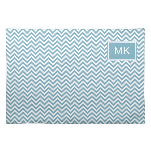 Blue Chevron with Monogram Cloth Placemat (Front)