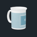 Blue Chevron with Monogram Drink Pitcher<br><div class="desc">We have left all of the images used in this design customizable - You can play with them to your hearts content- Click the orange 'Customize This' button and  highlight the image you want to remove,  resize or rotate- have fun and enjoy this preview to the 2013  Color trends!</div>