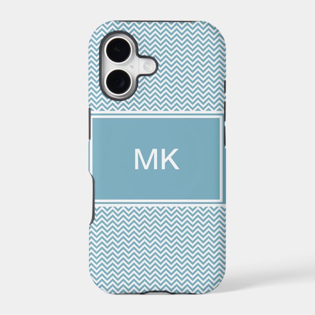 Blue Chevron with Monogram Iphone Case (Back)