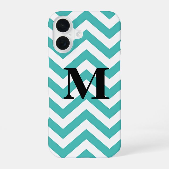 Blue Chevron with Monogram Iphone Case (Back)