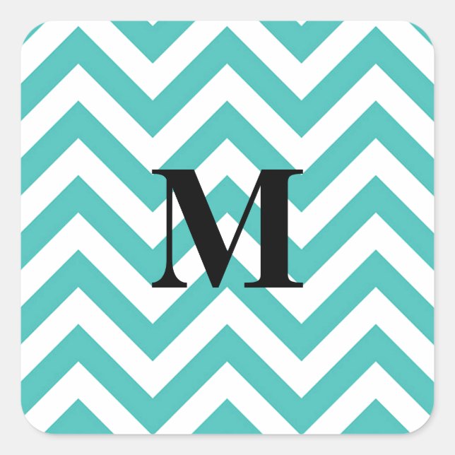 Blue Chevron with Monogram Square Sticker (Front)