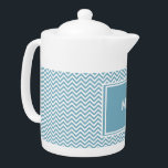 Blue Chevron with Monogram Teapot<br><div class="desc">We have left all of the images used in this design customizable - You can play with them to your hearts content- Click the orange 'Customize This' button and  highlight the image you want to remove,  resize or rotate- have fun and enjoy this preview to the 2013  Color trends!</div>
