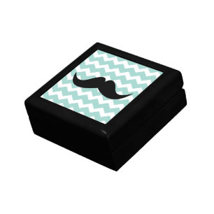 Blue chevron zigzag pattern trinket mustache gift box