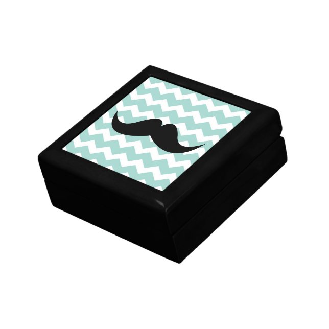 Blue chevron zigzag pattern trinket mustache gift box (Side)