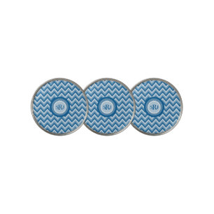 Blue Chevrons - Monogrammed Golf Ball Marker