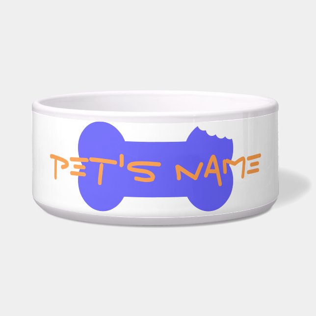 Blue Chewed Bone Personalized Dog Bowl 6 (Front)