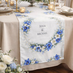 Blue Chic Botanical Wreath Wedding Decor Newlyweds Long Table Runner