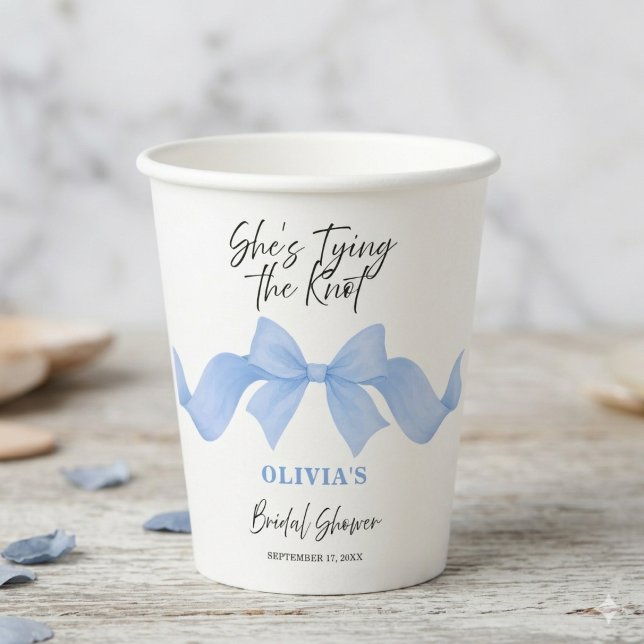 Blue Chic Bow She's Tying the Knot Bridal Shower Paper Cups (Creator Uploaded)