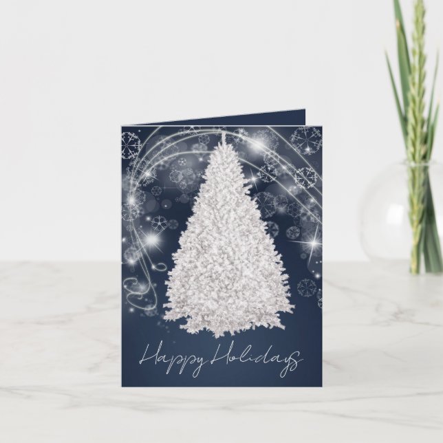 Blue Chic Christmas Tree Holiday Card (Front)