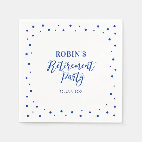 Blue Chic Confetti Modern Retirement Party Napkins