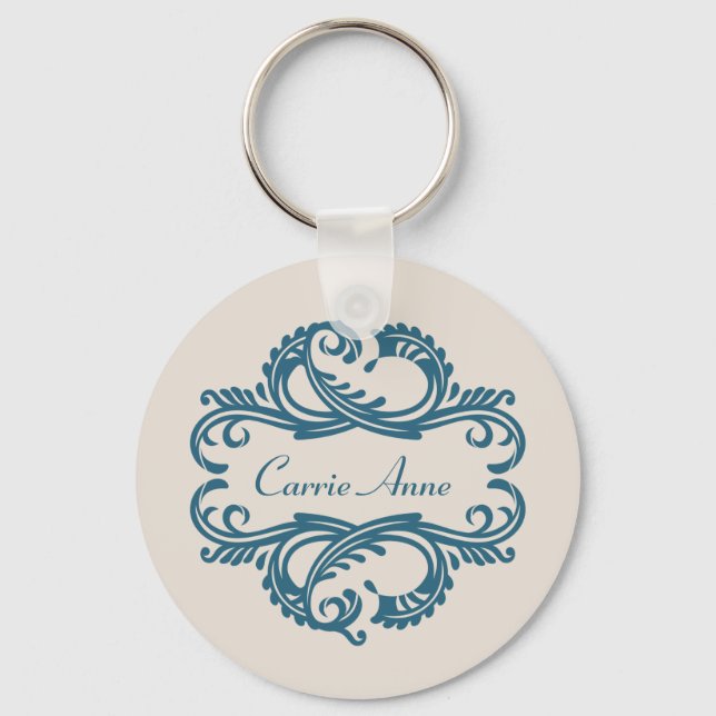 Blue Chic Damask Keychain (Front)