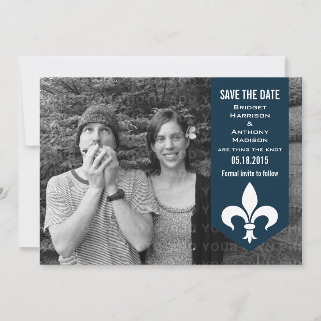 Blue Chic Flourish Banner Save the Date Invite (Front)