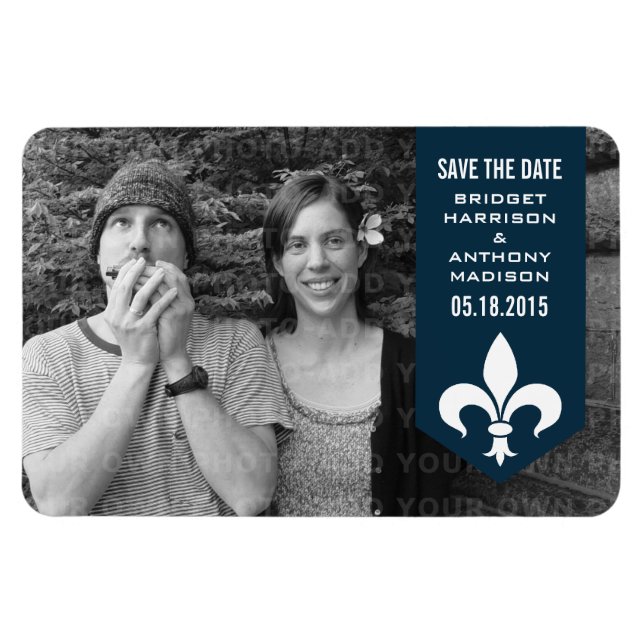 Blue Chic Flourish Banner Save the Date Magnet (Horizontal)