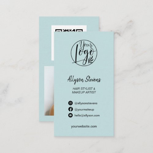 Blue chic hair makeup photo logo simple qr code business card