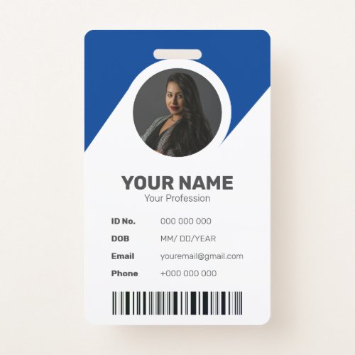 Blue Chic Modern Minimal ID Barcode Employee Photo Badge