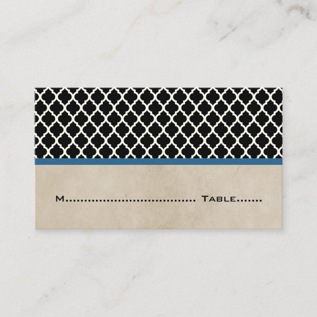 Blue Chic Quatrefoil Place Cards (Front)