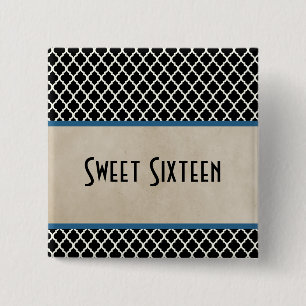 Blue Chic Quatrefoil Sweet 16 Button