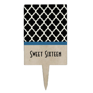 Blue Chic Quatrefoil Sweet 16 Cake Pick