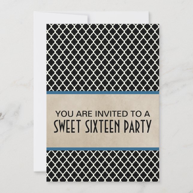 Blue Chic Quatrefoil Sweet 16 Invite (Front)