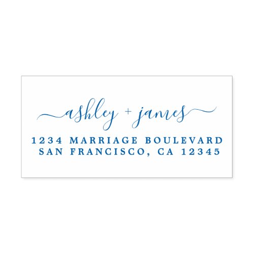 Blue Chic Script Names Wedding Return Address Self_inking Stamp