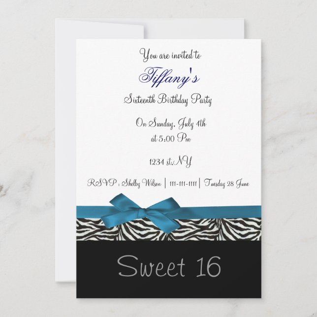 blue chic Sweet Sixteen party Invitation (Front)