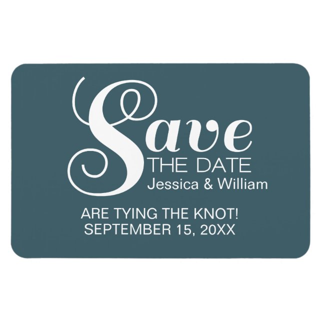 Blue Chic Typography Save the Date Magnet (Horizontal)